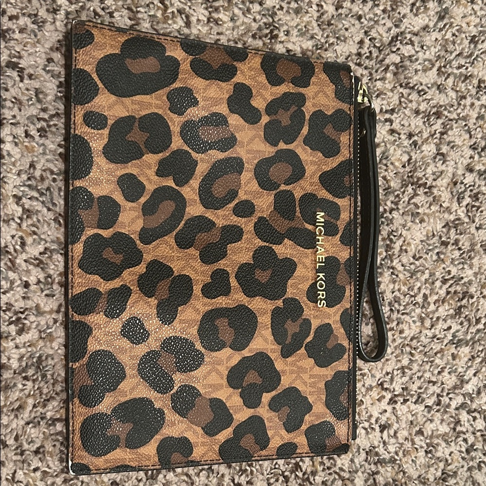 Michael Kors Brown and Black Animal Print Clutch